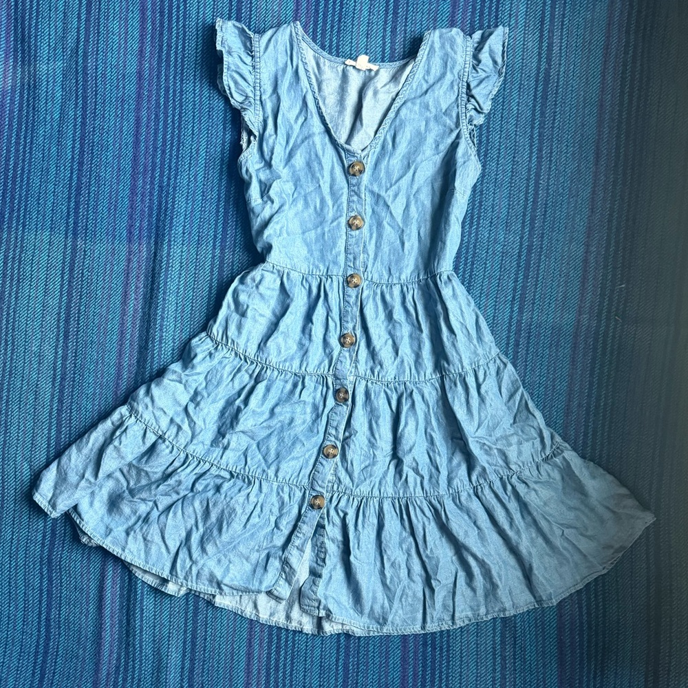 Light Blue Button-Front Tiered Sundress